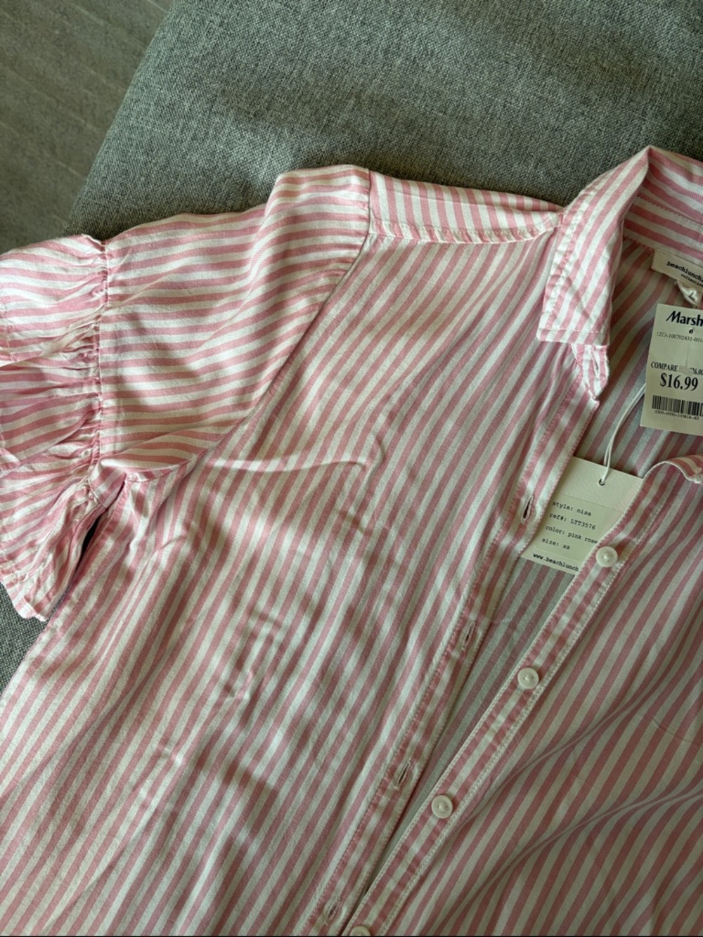 beachlunchlounge Pink and White Striped Casual Button-Down Shirt - Picture 4 of 4